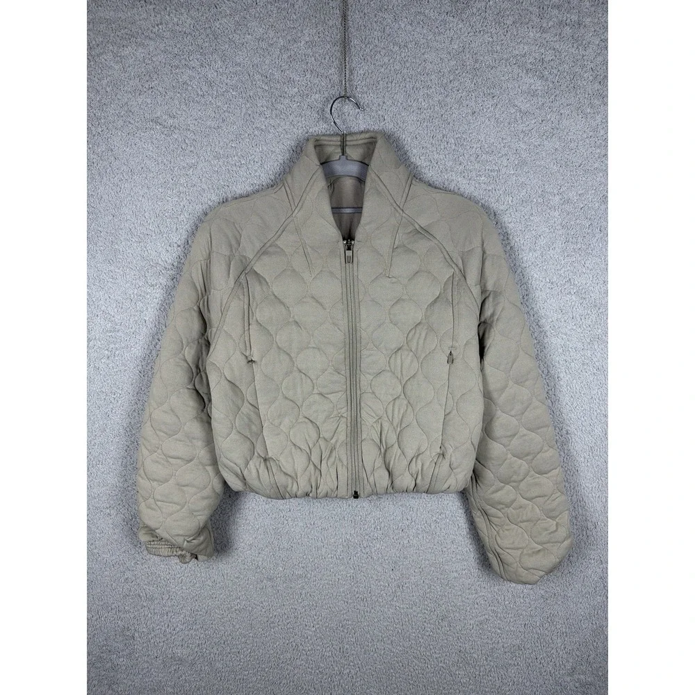 Lululemon Quilted Bomber Jacket Womens 0 Crop Full Zip Front W3HFMS Riverstone